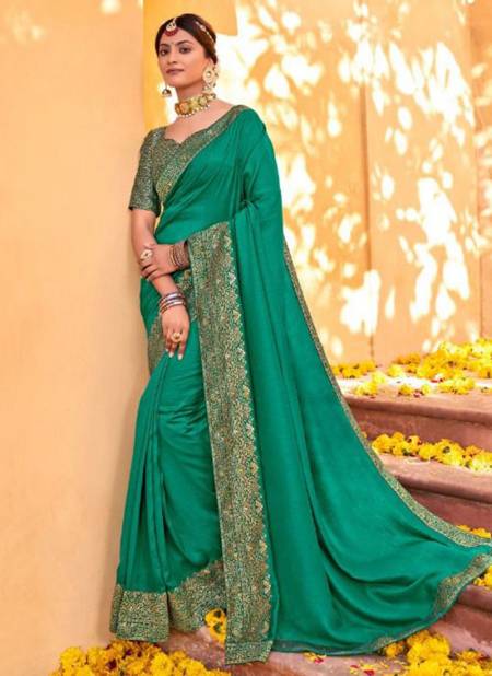Blue Green Colour Latest Heavy Wedding Wear Silk Saree Collection 81642